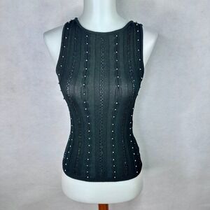 She's USA Beaded Sequin Knit Tank Top Womens L (runs small) Black Excellent Y2K